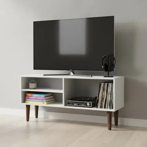 Rack Para TV 43 Polegadas Pé Palito 90cm Branco Aparador Sala Estar Vintage Nicho Hack Horizontal