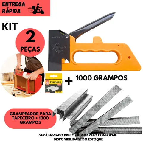 Kit Grampeador Tapeceiro Profissional + 1000 Grampo 8mm para Móveis, Estofados e Decoração
