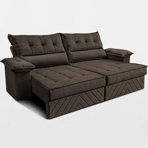 Sofá Retrátil e Reclinável 2,40m com Molas e Espuma D33 Thunder. Velusoft Cama inBox
