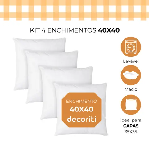 Kit 4 refil enchimento almofadas 40x40 em fibra siliconada