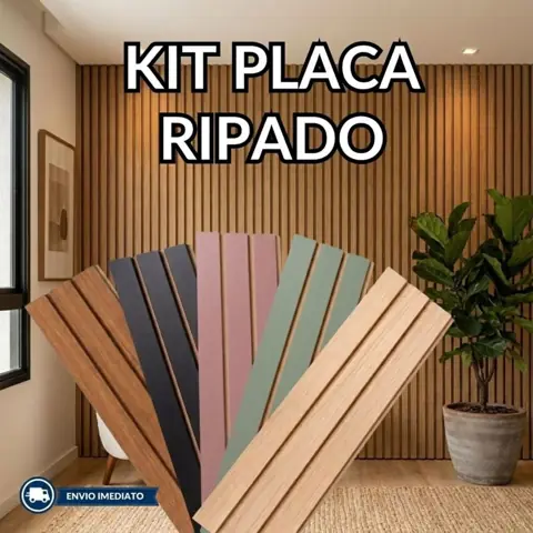 Kit Ate 100 Placa Painel Ripado MDF Parede Revestimento Decorativo 45x11cm Autocolante Varias Quant