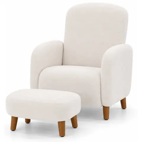 Poltrona de Amamentação Decorativa Curva Orgânica Pés Palito Boucle Bege ou Cinza Puff Sala Moderna...