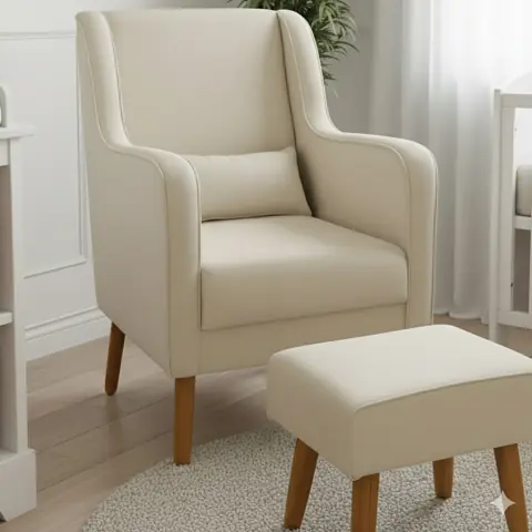 Poltrona Amamentação em Linho com Encosto Alto e Pés Palito - Moderna e Elegante para sua Casa