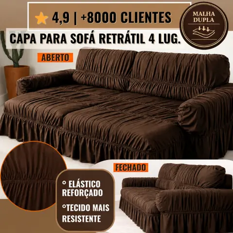Capa Sofá Retrátil 4 Lugares Malha Dupla Ajuste Até 2,70m