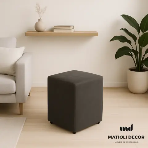 Puff E Banqueta Decorativo Quadrado Estofado Tecido Suede - Decoração para Quarto e Sala