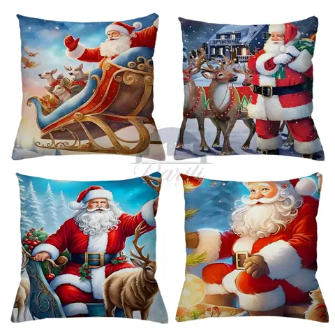 Kit 4 capas de almofadas decorativas natal papai noel boneco de neve feliz natal rena - tamanho 45x45