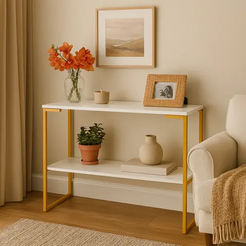 Mesa Aparador Industrial Off White e Dourado - Decoração Moderna para Sala