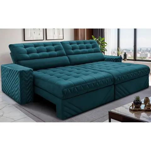 Sofá Retrátil e Reclinável 2,30m Molas Ensacadas Max Spring. Velusoft Cama inBox