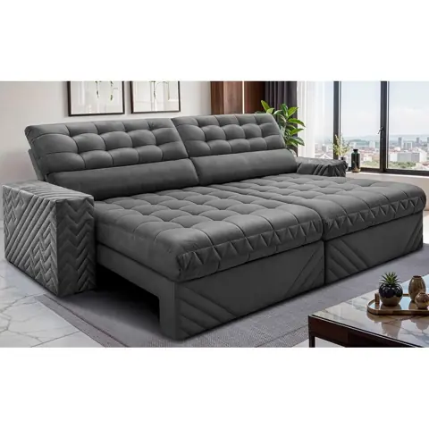 Sofá Retrátil e Reclinável 3,00m Molas Ensacadas Max Spring. Velusoft Cama inBox