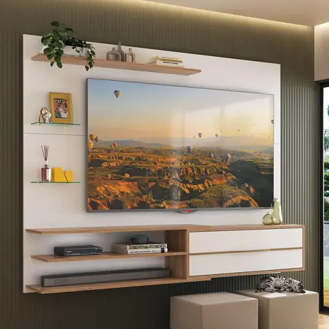 Painel para TV até 65 Polegadas com 1 Porta e Prateleiras Paris Multimóveis