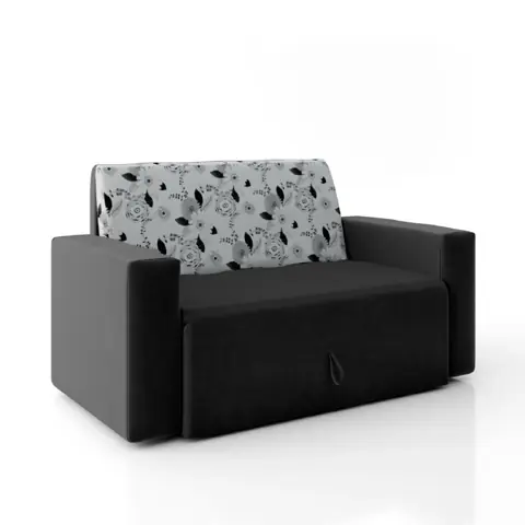 Sofá-Cama 2 Lugares Pratik 5000 Mamflex Preto/Cinza Floral Suede Amassado