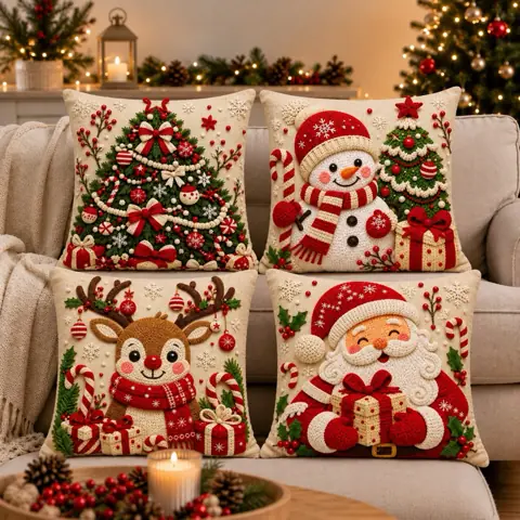 Kit 4 capas de almofadas decorativas natal papai noel boneco de neve feliz natal rena 2026