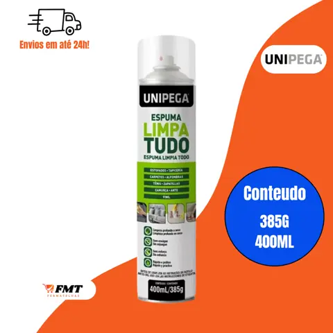 Espuma Limpa Tudo Estofados Carpetes Tênis Camurça Kit Unipega 400ml