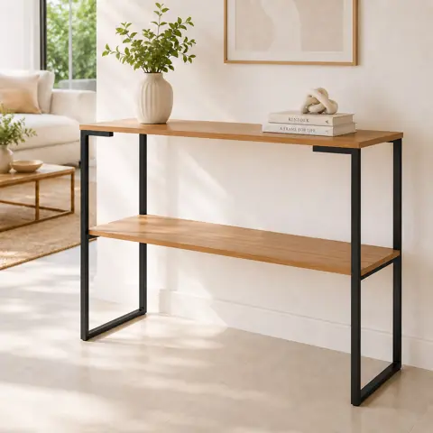 Aparador Industrial Mesa Console Decorativa com Prateleira Madeira e Metal para Sala, Hall de Entrada...
