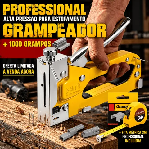 Grampeador Tapeceiro + 1000 Grampos Ferramentas Profissional