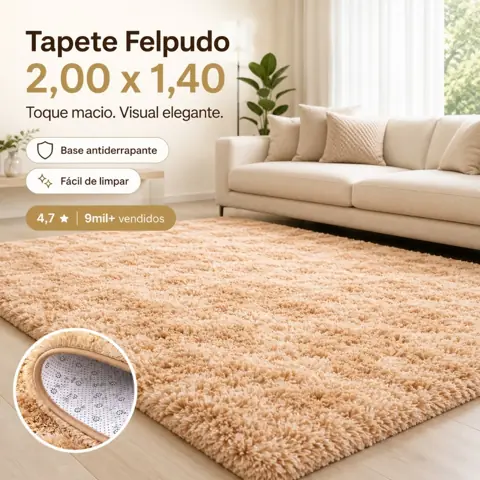 Tapete 2,00 X 1,50 Peludo Felpudo Sala Shaggy Shopee Para Casa Macio