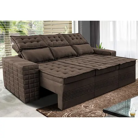 Sofá 3 Lugares Retrátil e Reclinável Cama inBox Senses 2,00m Velusoft Café
