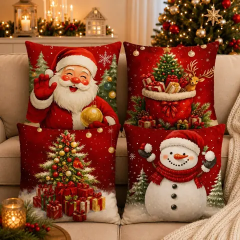 Kit Natal com 4 Capas para Almofadas Decorativas Feliz Natal