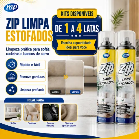 Espuma Spray Zip Clean 300ml Limpa a Seco Sofá, Estofado, Banco de Carro Limpeza Profunda