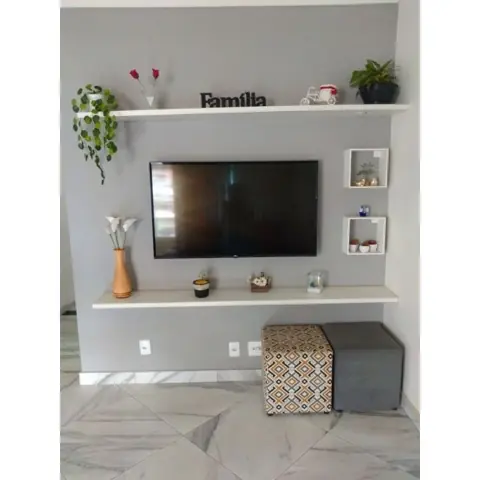 Rack suspenso prateleira conjunto 4 peças MDF branco sala quarto tv
