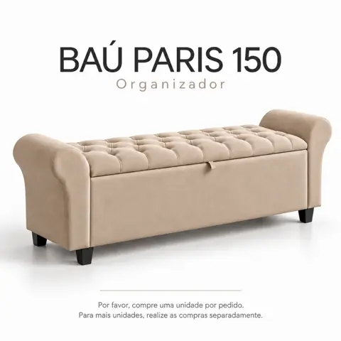 Baú Recamier Divã Paris Capitonê 150cm Para Cama Queen Tecido Suede Estrutura em Madeira - AV