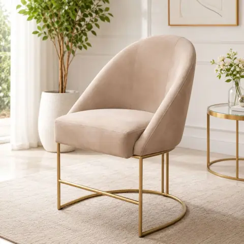 Cadeira Poltrona Lua VELUDO Base Metálica Industrial Dourado
