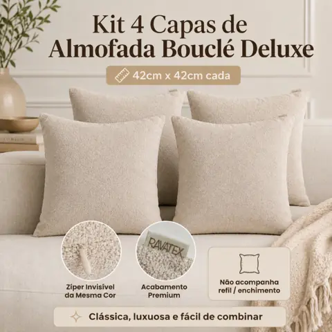 Kit 4 Capas de Almofada Bouclé Deluxe com Zíper Invisível 42cm x 42cm Toque Extra Macio