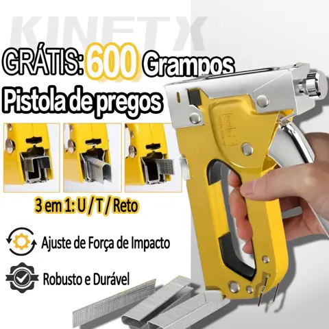 Grampeador de Tapeceiro Manual 3 em 1 Profissional + 600 Grampos Grátis (Para Madeira e Estofado)