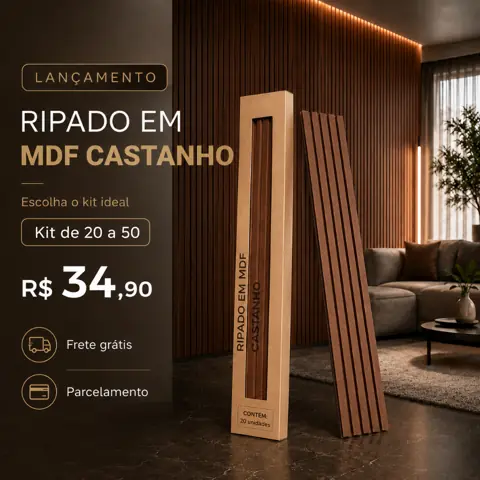 Painel Ripado MDF 90x11cm Autocolante Kit 20 a 50 Placas Revestimento Decorativo para Parede