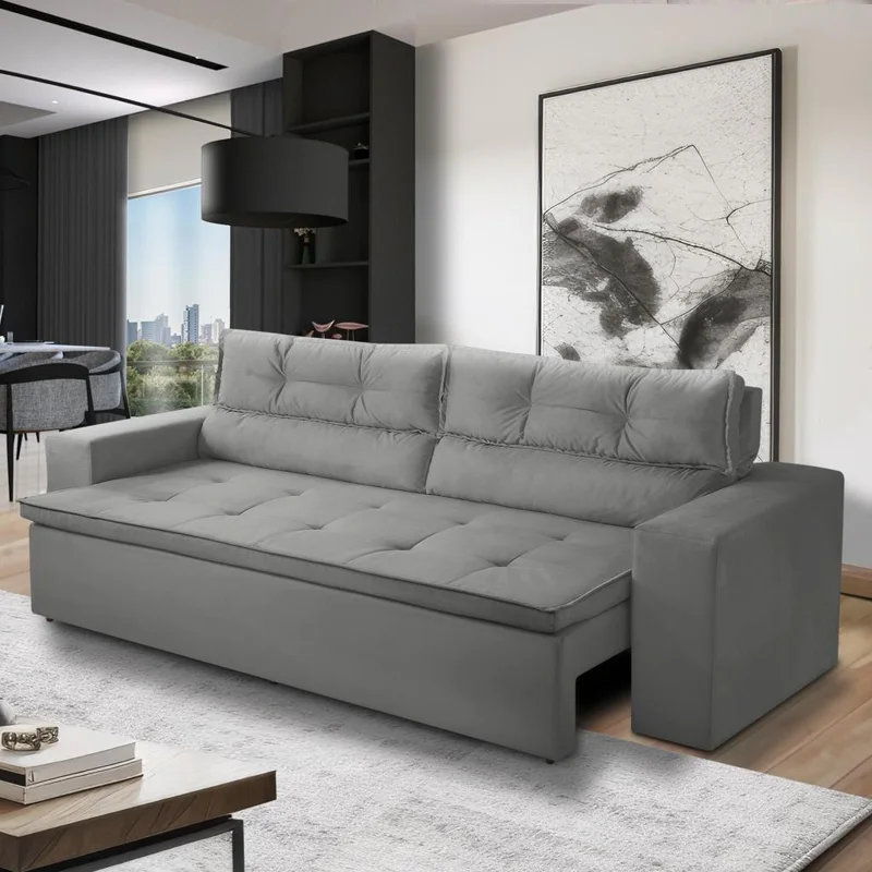 Sofá Retrátil e Reclinável 3 lugares com Molas 1,80m Vegas Suede Adonai Estofados