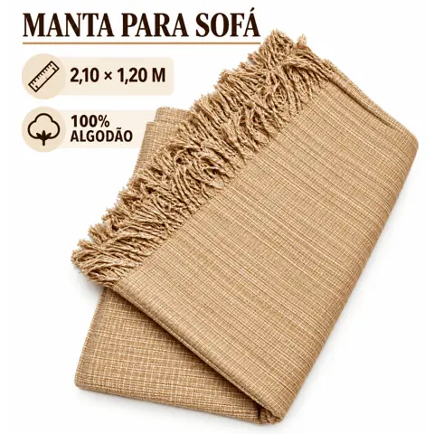 Manta Para Sofá 2,10x1,20m 100% Algodão com Franjas Decorativa Macia Protetora para Sala