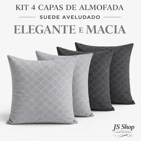 Kit 4 Capas de Almofada Suede Aveludado Geométrica Decorativas 42x42 Zíper Invisível