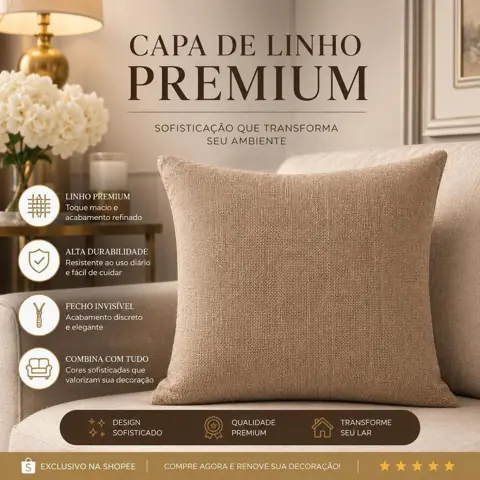 Kit 2 até 4 Capas de Almofadas em Linho 100% Poliéster 45x45 Zíper Invisível Decorativa - Envio Full