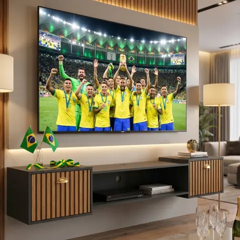 Rack Suspenso 1.20m / 1.80m Home Leão com 2 Portas para TV 48" até 75” - Moderno e Funcional