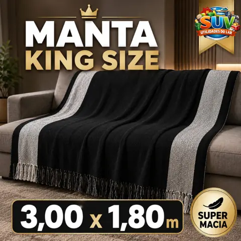 Manta King 3,00M x 1,80M Sofá Grande Grossa Decoração Sala Protetora Colcha Coberta SUV