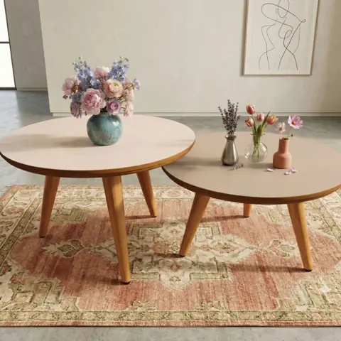 Conjunto de Mesas de Centro Sala Decoração Laterais Redondas Baixas Lindas