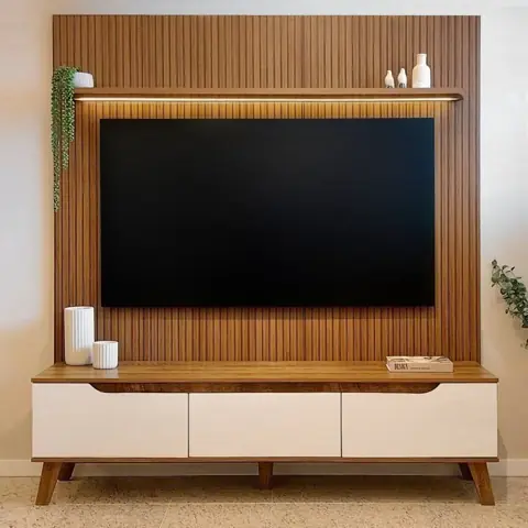 Rack com Painel para TV para 75 Polegadas MDF/MDP 183cm x 185,5cm Yescasa Pinho Off White Liverpool Pinho/Off...