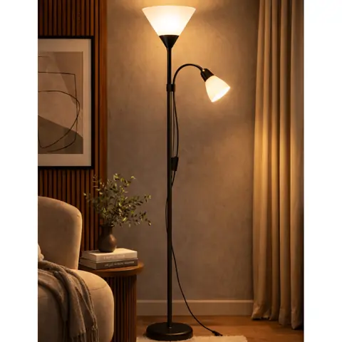 Luminária Chão 177cm Piso Articulada Dupla p/ 2 Lâmpadas Pedestal Coluna Metal FL-1011-PRETO