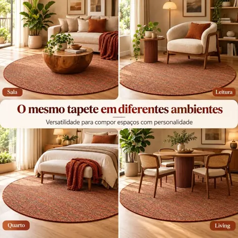 Tapete Sisal Redondo 200x200 Sala Moderna Elegante Antiderrapante Tapete Grande Resistente Clean Sofisticado...