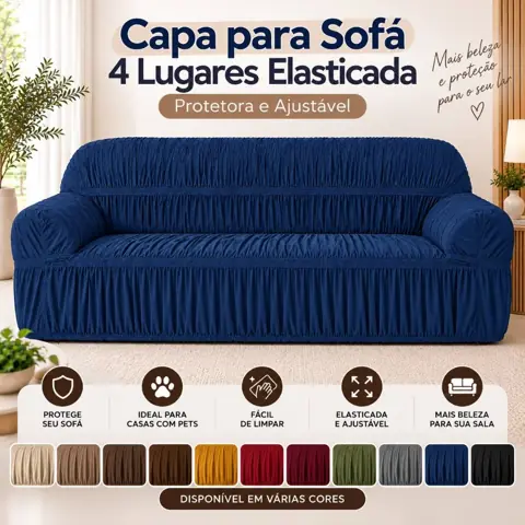 Capa de sofá de 4 lugares Retrátil king Elásticada em Malha Gel 100% Poliéster