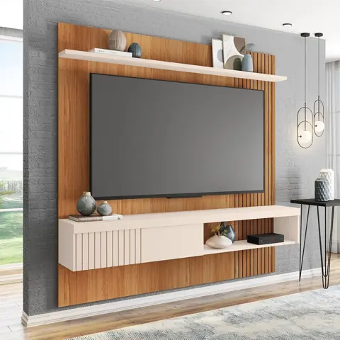 Painel Para Tv's Até 65 Polegadas Moon Freijó Com Off White Caemmun
