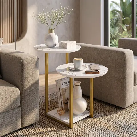 Mesa lateral de sofá industrial com 2 tampos e porta revista - facil montagen