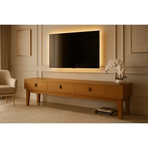 Rack Royal Para TVs 180cm com 3 Gavetas de Mdf e com Pés em Madeira