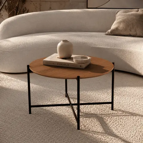 Mesa Centro Sala Baixa Redonda Escritório Tampo Redondo Resistente Apoio Articulada Sala Espera Estilo...
