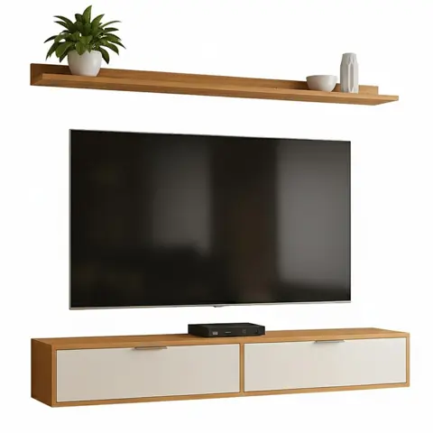 Rack Tv 75 Pol. Suspenso 180cm 2 Portas Lila Branco/Cinamomo Z49 - Mpozenato