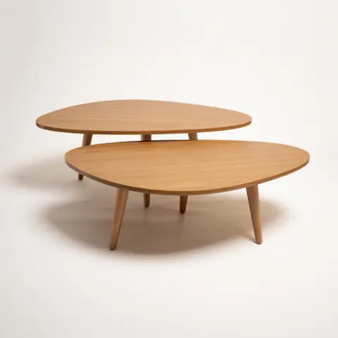 Kit 2 Mesa de Centro madeira organica MDF FREIJO Design Orgânico Sala Estar Mesas Redonda Decoração