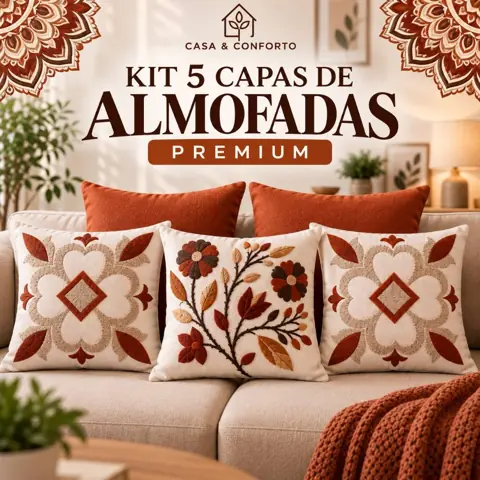 Kit 5 Capas de Almofadas Suede Premium Estampadas 3D Decorativas para Sala e Sofá