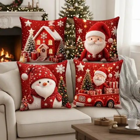 Kit 4 Capas Almofadas Decorativas Natal 45x45cm Estampadas