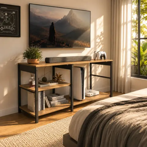 Rack Multiuso Moderno 110cm Com Nichos E Prateleiras Organizador Para Sala Quarto E Home Office