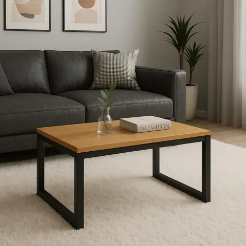 Mesa De Centro Designer Moderno Estilo Industrial Metalon e Madeira
